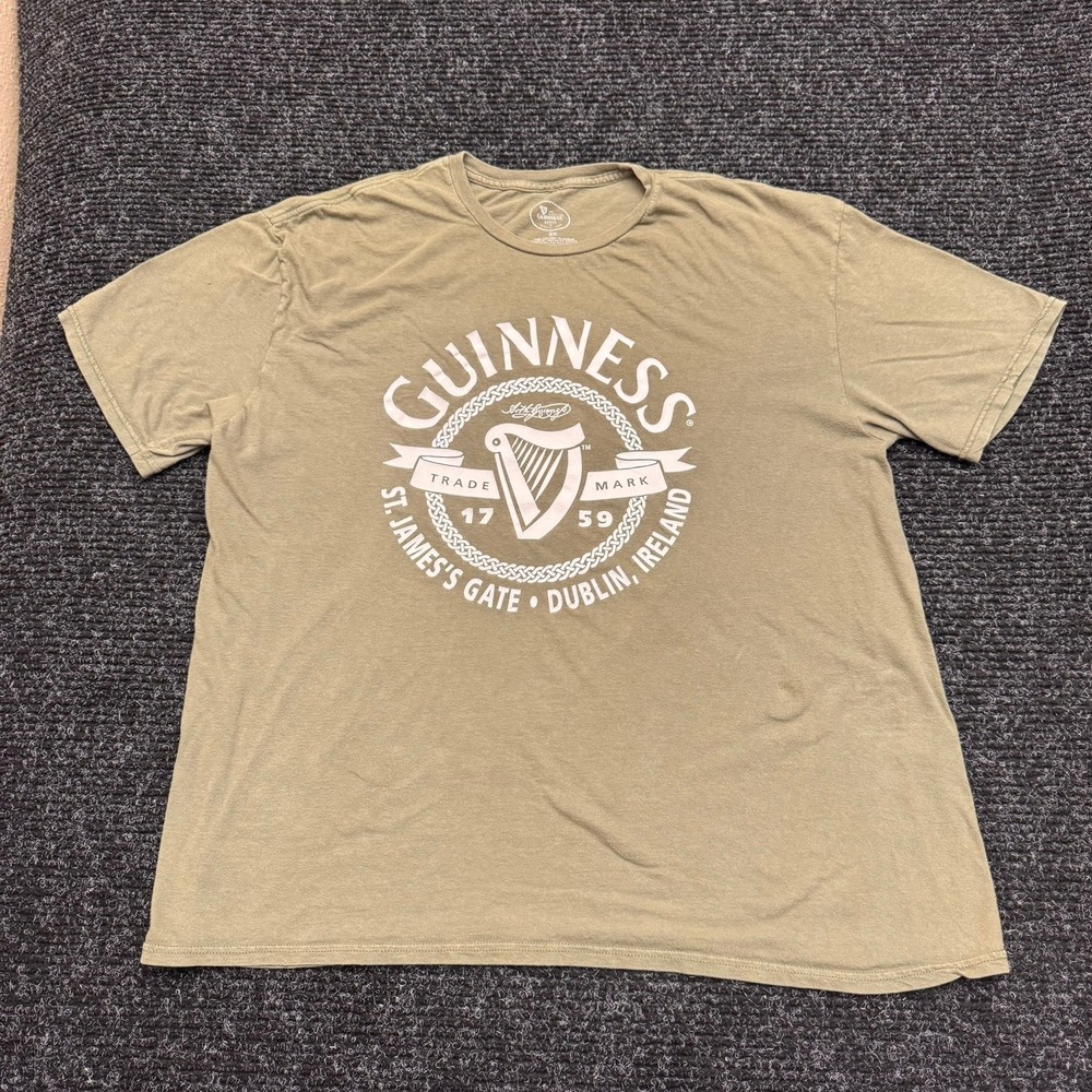 Guinness Mens 2X T-Shirt Olive Green St James Gate Dublin Ireland Graphic Tee